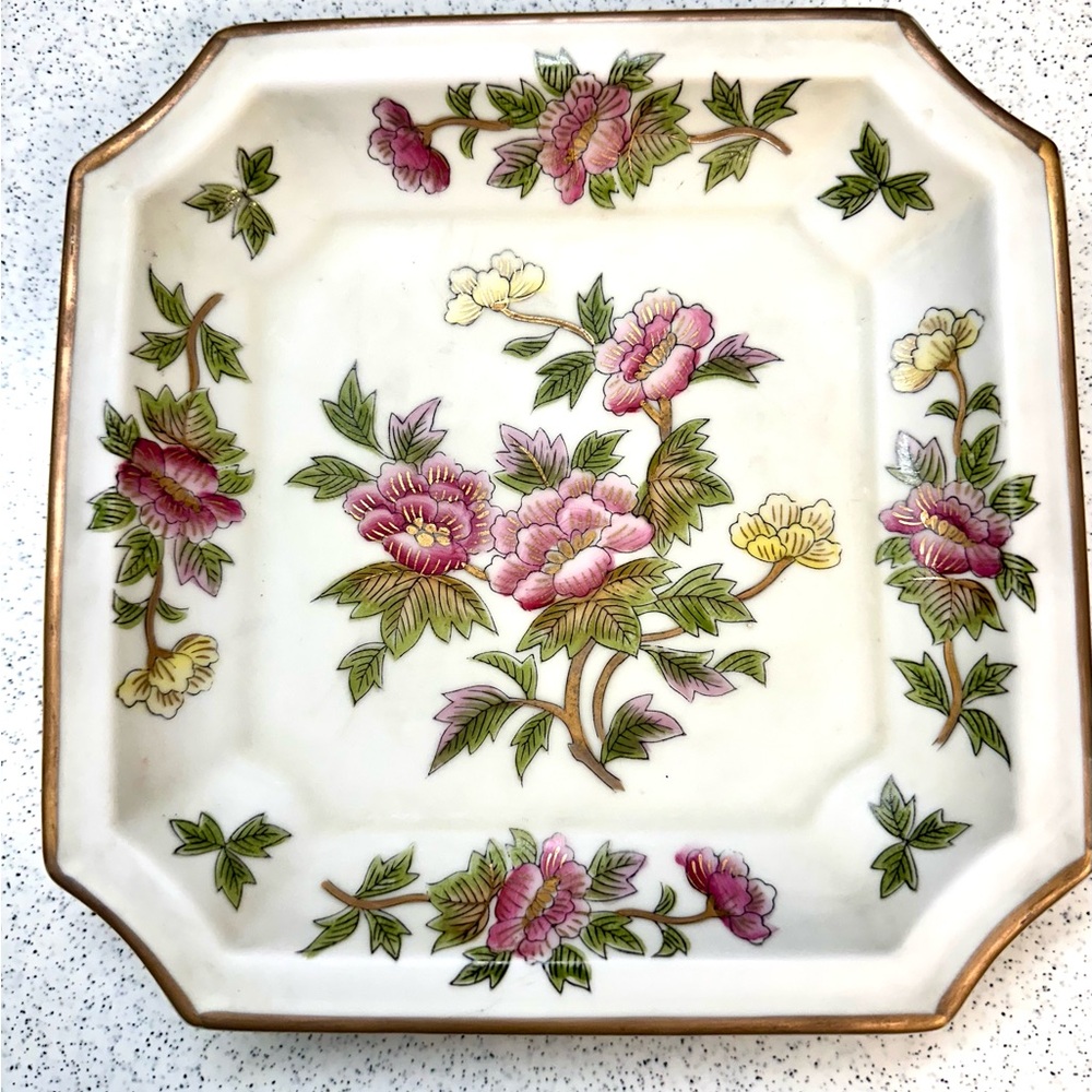 Vtg Andrea by Sadek Floral Pattern Square Porcelain Decorative Plate